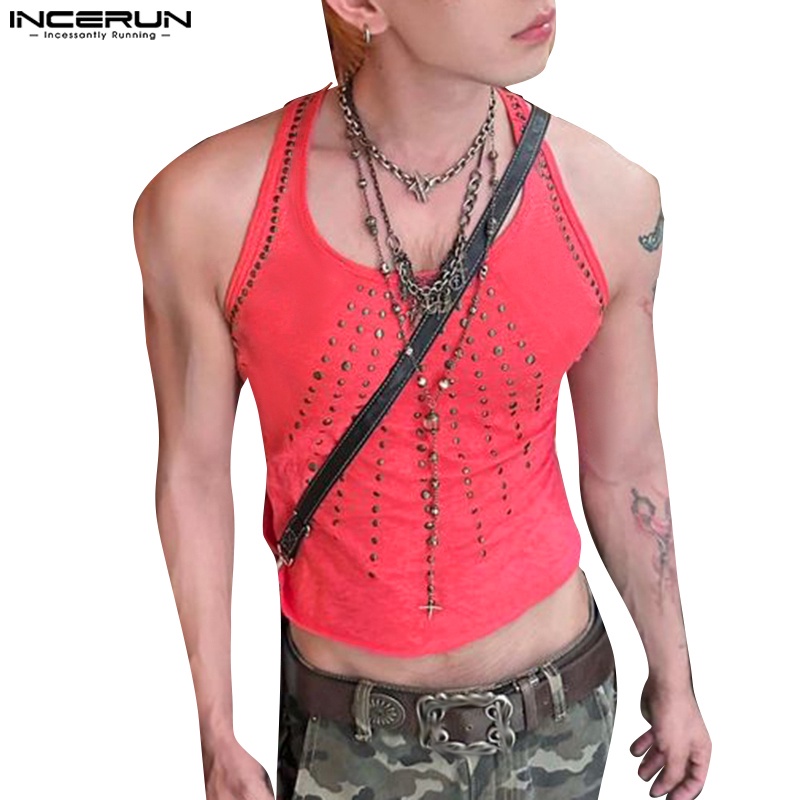 INCERUN Áo Tank Top Dệt Kim Sát Nách Cổ Chữ U Phong Cách Vintage Cho Nam Giới