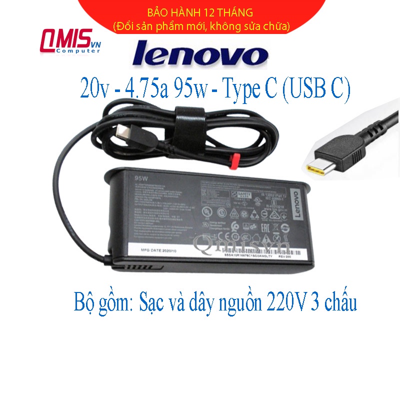 Sạc laptop Lenovo 20V-4.75A 95W USB C/ Type C LENOVO THINKPAD T470S S2 2016 2017 2018 X280 X1 TABLET