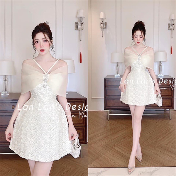 Bigsize Đầm gấm hoa trễ vai phối voan 55-95kg