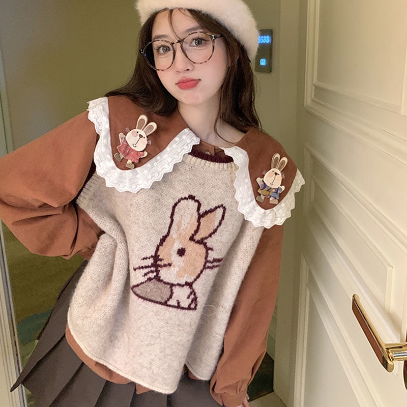 Mới Bộ Áo Vest Dệt Kim + Áo Sơ Mi Thiết Kế Trẻ Trung Cá Tính