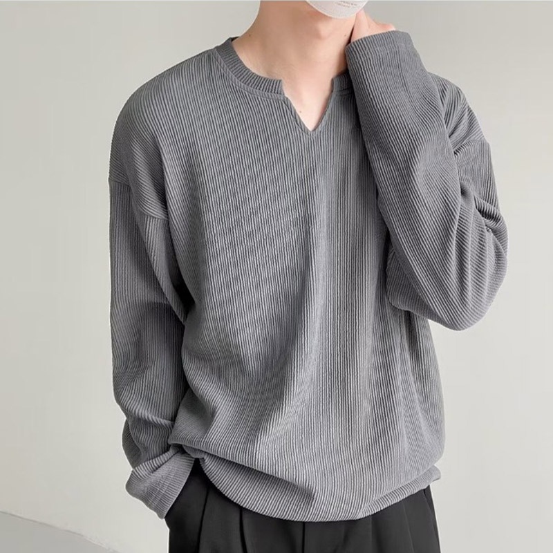 Áo Thun Nam Dài Tay Cổ Chữ V Sọc Ngang Thời Trang Hàn