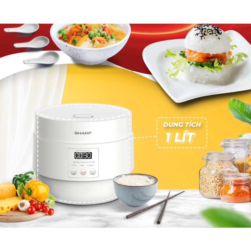 Nồi cơm điện Sharp 1 lít KS-COM100DV-RD  và KS-COM100DV-WH  - Bảo hành 12 tháng chính hãng