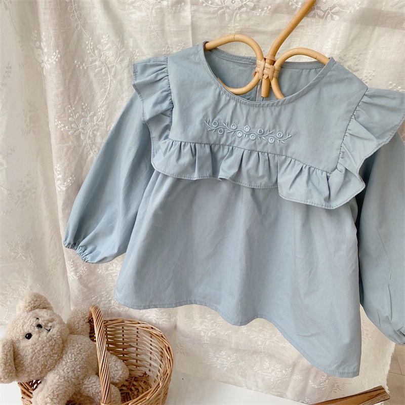 Áo Sơ Mi Cotton Cổ Ren Thêu Họa Tiết Thời Trang Mùa Xuân 2023 Cho Bé Gái