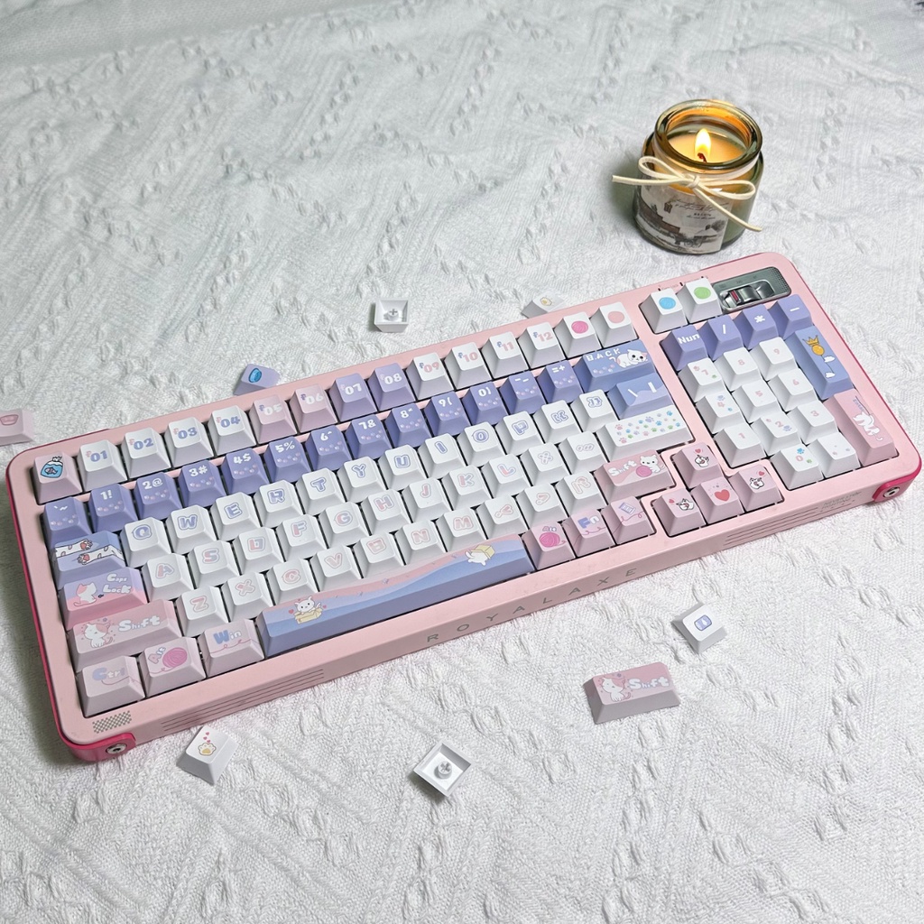 130 Phím Mèo Con Keycaps Cherry Profile Mèo Hoạt Hình PBT Dye Sub Cơ Keycap
