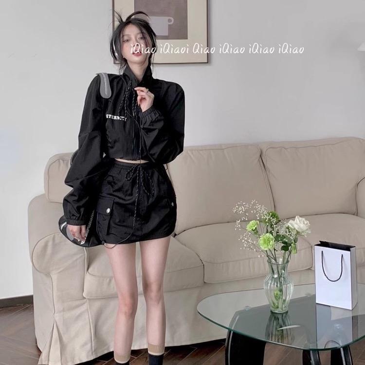 Áo khoác dù 2 lớp lửng croptop in chữ internity dây rút unisex ulzzang nam nữ