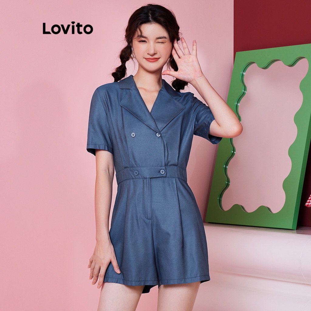 Áo cánh (Lovito Exclusive) DOPAMINE GIRLS Nút đôi trơn có rãnh cổ áo Preppy L28AE035 (Xanh đậm)