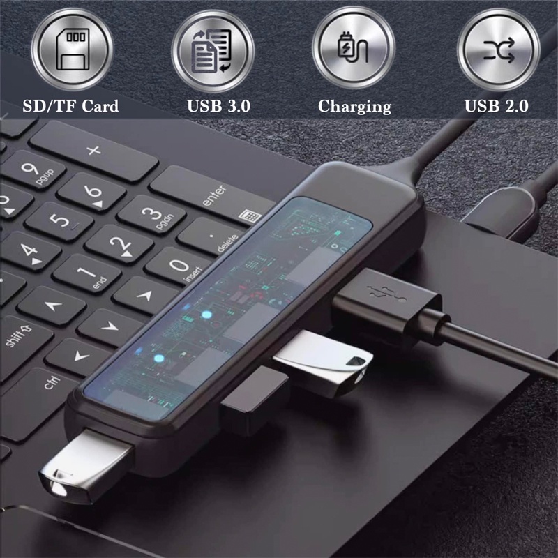 Hub HdoorLink USB A / Type C HUB 3.0 5 Trong 1 Có Đầu Đọc Thẻ SD TF Cho Máy Tính Mac-book