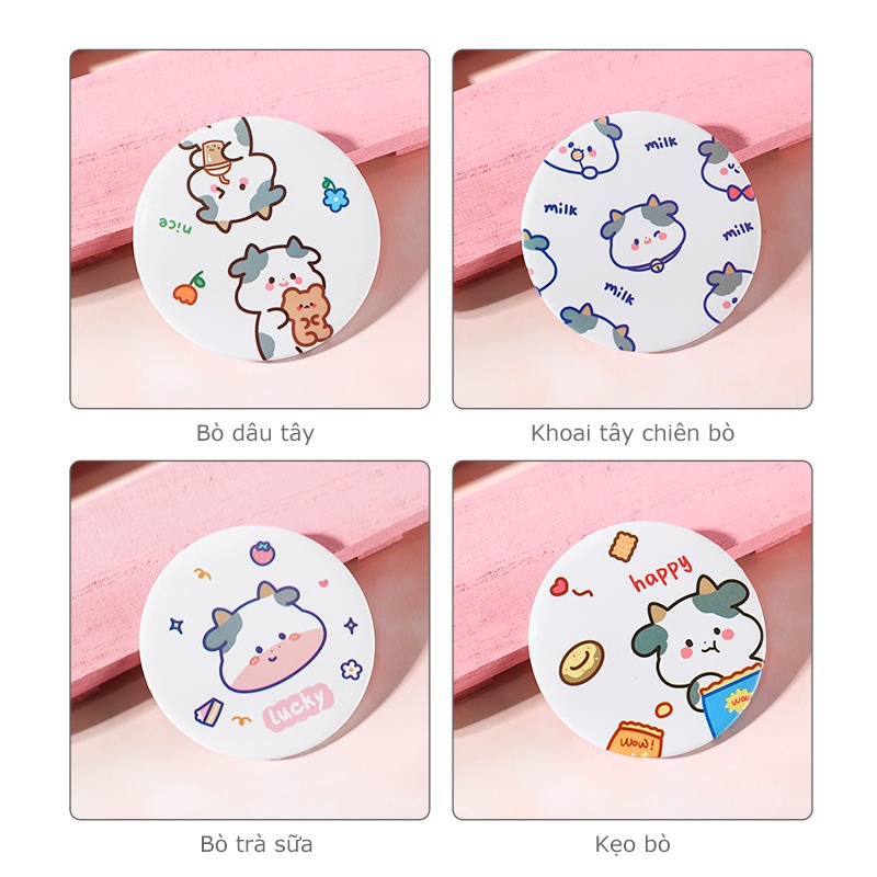 Gương tròn hoạt hình dễ thương, Gương trang điểm tròn di động cầm tay có đường kính khoảng 6.7cm-MCKES
