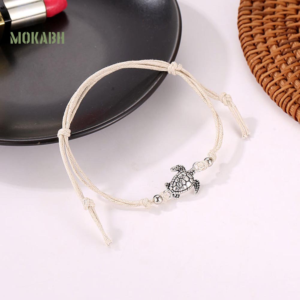 Lắc Chân Dệt Thủ Công Đính Hạt Charm Hình Rùa Phong Cách Vintage Cho Nữ