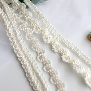 Cuộn Dây Ren Đính Ngọc Trai Trắng Dài 1 yard Dùng Trang Trí Thủ Công