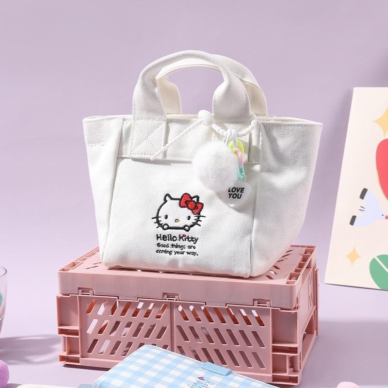 Dễ Thương Túi Đeo Chéo canvas Màu Trơn In Hình hello kitty Đáng Yêu