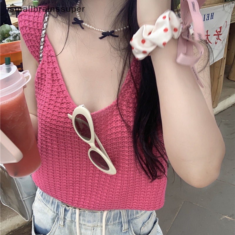 Áo Dệt Kim Sát Nách Cổ Tròn Màu Trơn Thời Trang Mùa Hè Cho Nữ SBS