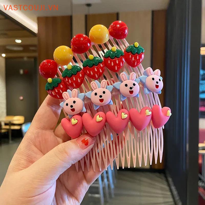 Vastji phim hoạt hình dễ thương lược dâu tây mũ nón trẻ em cô gái bang lược tóc kẹp móng tay vn