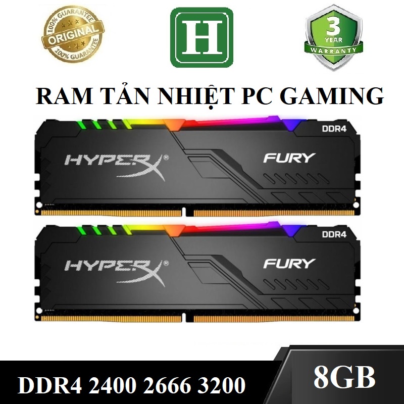 Ram RGB PC KINGSTON 8GB DDR4 bus 2400, 2666, 3200 Tản Nhiệt KINGSTON FURY HYPER X, ram Gaming có led