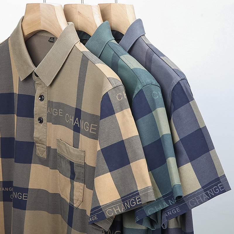 Áo Thun POLO Tay Ngắn Dáng Rộng Chất Cotton Họa Tiết Sọc Caro Thời Trang Cao Cấp Cho Nam