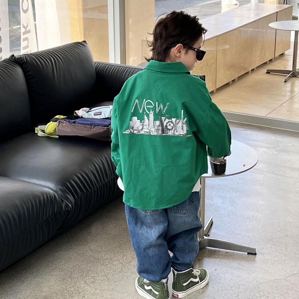 Áo sơmi bé trai NEWYORK AB695 sz 90-140, áo sơmi in hình lưng cho bé thời trang