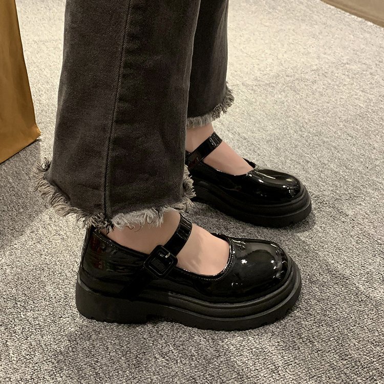 Mary jane shoe woman 2023 mới đế dày chiều cao tròn ngón chân nhỏ cô gái giày da