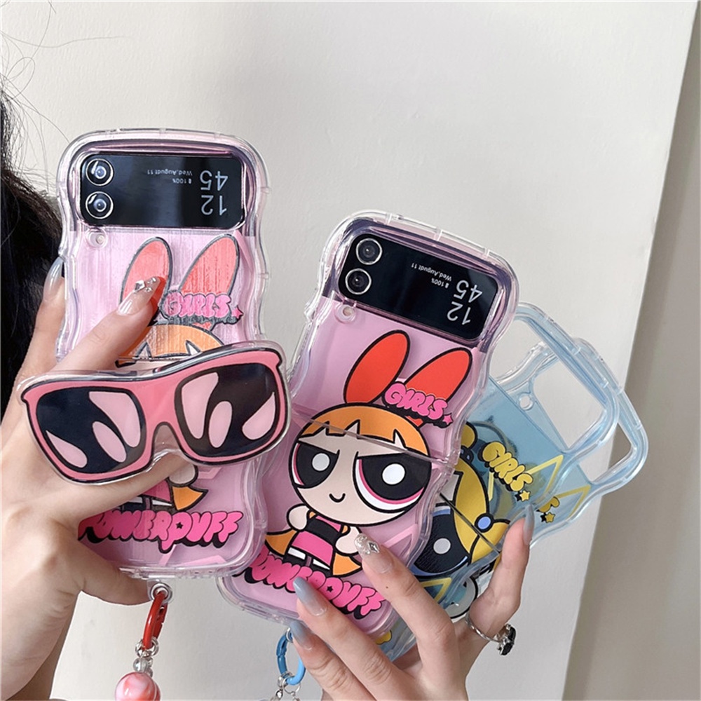 Đối với samsung z flip 3 z flip 4 z flip 5 case trong suốt hoạt hình dễ thương vỏ điện thoại gấp cho samsung galaxy z flip 5 4 3 zflip3 vỏ tpu mềm chống va đập có vòng đeo tay