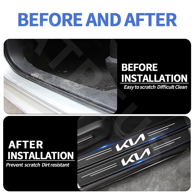 Miếng dán cửa ô tô kia mới miếng dán bảo vệ da bằng sợi carbon ngưỡng tự động chống trầy xước cho kia sonet sportage sorento rio picanto seltos carens grand carnival sedona