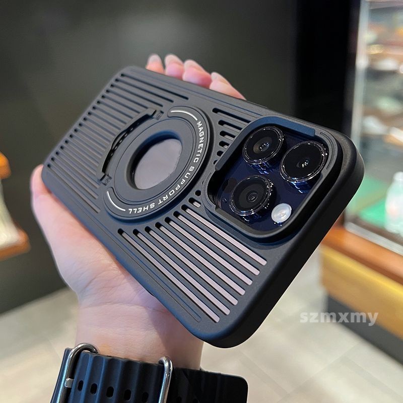 Tản nhiệt vòng từ tính tích hợp chân đế vỏ điện thoại iphone 15 13 12 pro max 15plus rỗng thoáng khí chống rơi bảo vệ vỏ cứng