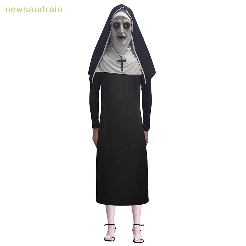 Newsandrain kinh dị nữ tu đáng sợ valak cosplay trang phục mặt nạ cho nam giới nữ trang phục dài áo choàng của linh mục người lớn ma halloween lễ hội tốt đẹp