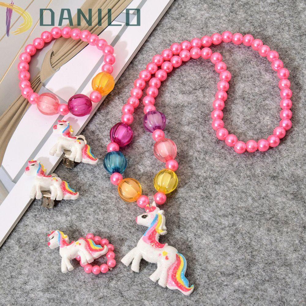 Danilo unicorn kids jewelry set boutique style 5 chiếc / bộ phụ kiện tóc đáng yêu nhẫn ngón tay sinh nhật gft trẻ em vòng tay cô gái