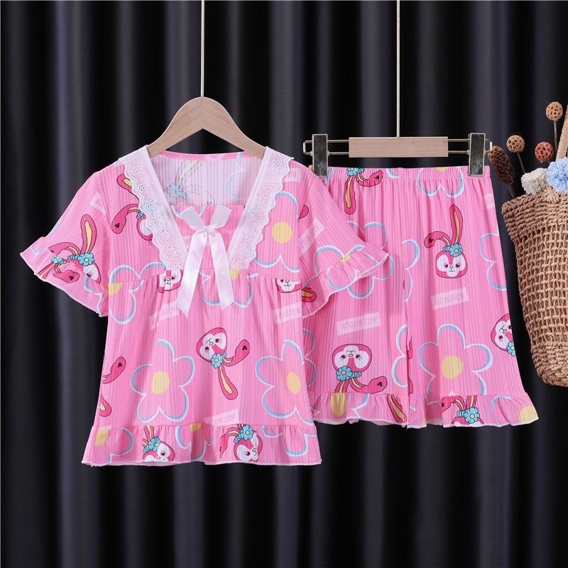 Kuromi Bộ Đồ Ngủ Ngắn Tay Họa Tiết hello kitty Dễ Thương Dành Cho Bé Gái