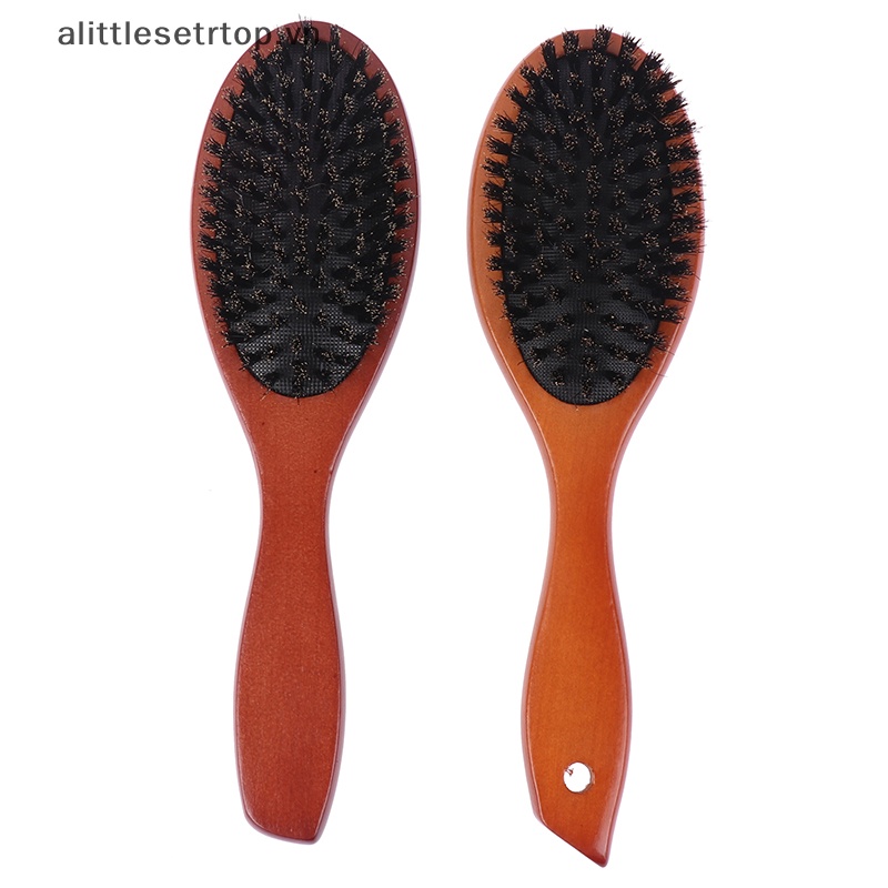 Alittlesetrtop boar bristle hair brush women combs for hair wood hairbrush detangle duỗi tóc bàn chải tóc lược cắt tóc phụ kiện cắt tóc.
