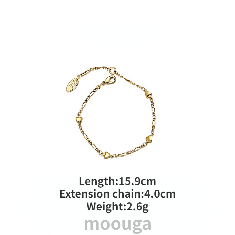 Moouga / Vòng Tay Đính Đá Zircon Hình Trái Tim Đơn Giản Phong Cách Retro Pháp
