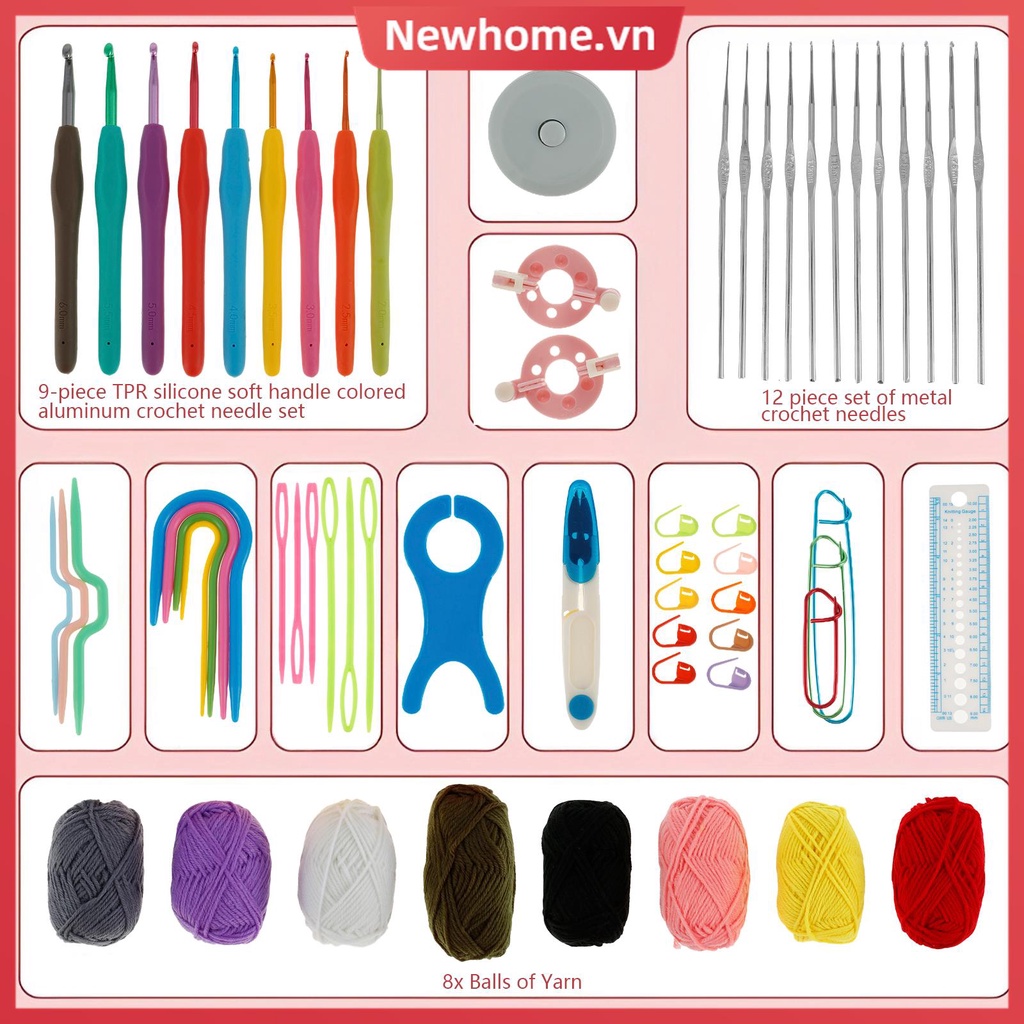 62 cái crochet hooks kit knitting starter kit ergonomic crochet soft grip handle crochet tools di động weave yarn kits shoptkc4654