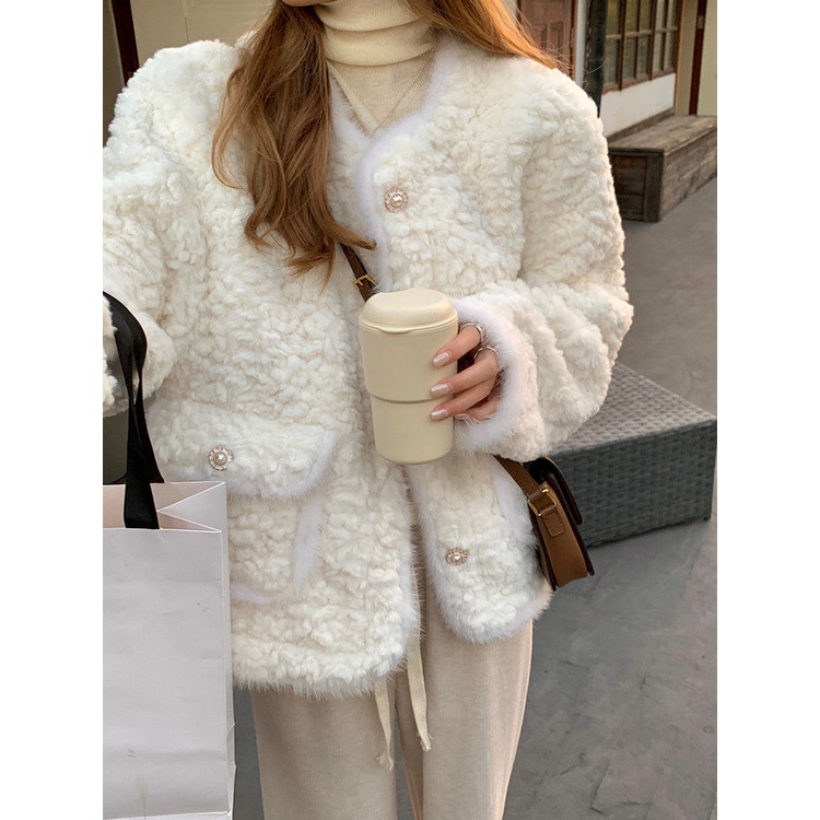 Xiaoxiangfeng Áo Khoác Lông Nhung Dáng Rộng Mùa Đông Cho Nữ