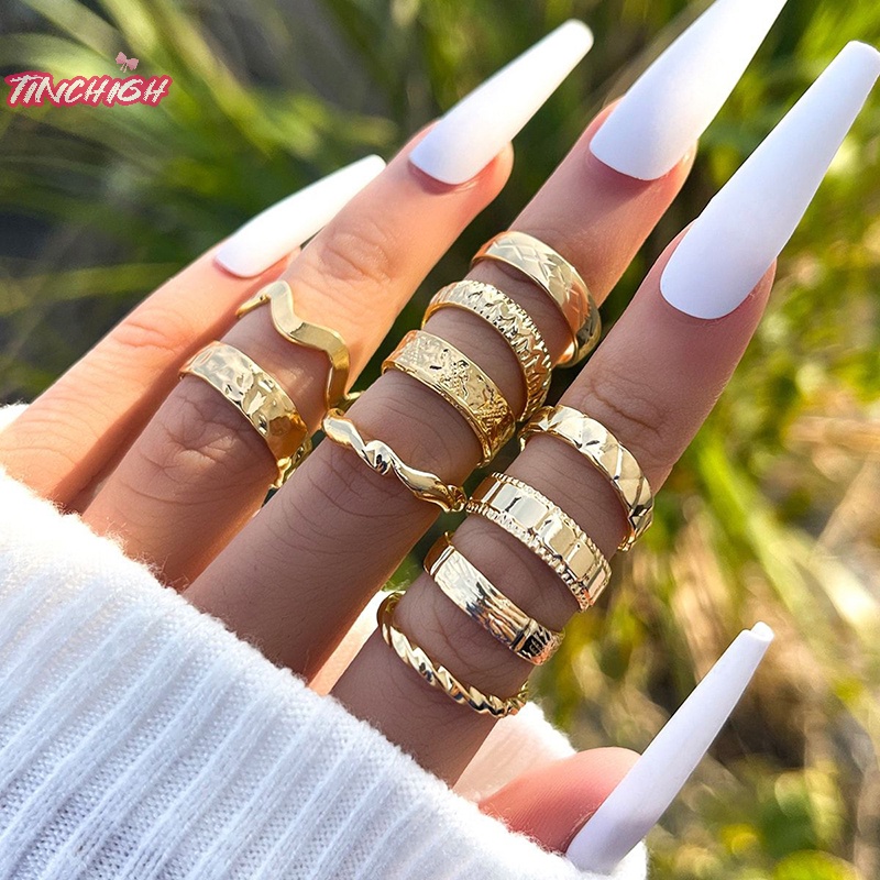 10 cái punk geometric knuckle ring set women bohemia vintage metal finger rings món quà trang sức