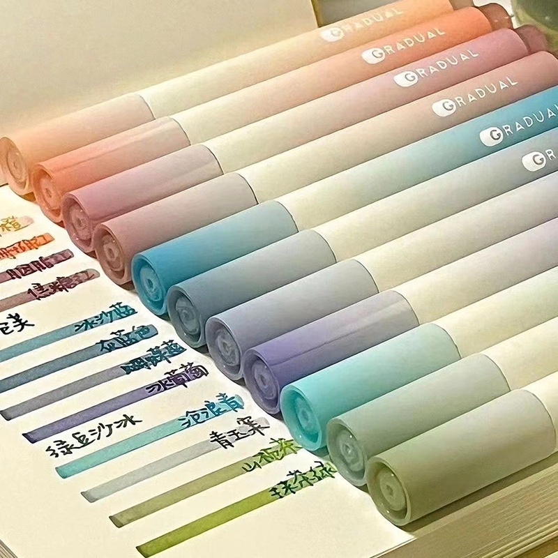 Set 4 bút đánh dấu highlight màu Pastel Trendy HI09 Bút dạ quang thân tròn Gradual màu dịu mắt