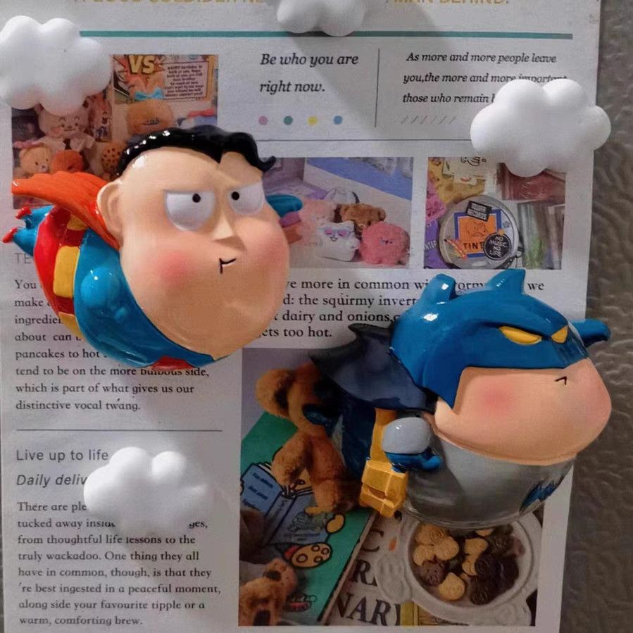 Dễ thương vui nhộn phiên bản q siêu nhân batman tủ lạnh mạnh mẽ sticker magnetic 3d three-dimensional creative cartoon stone-absorbing phụ kiện