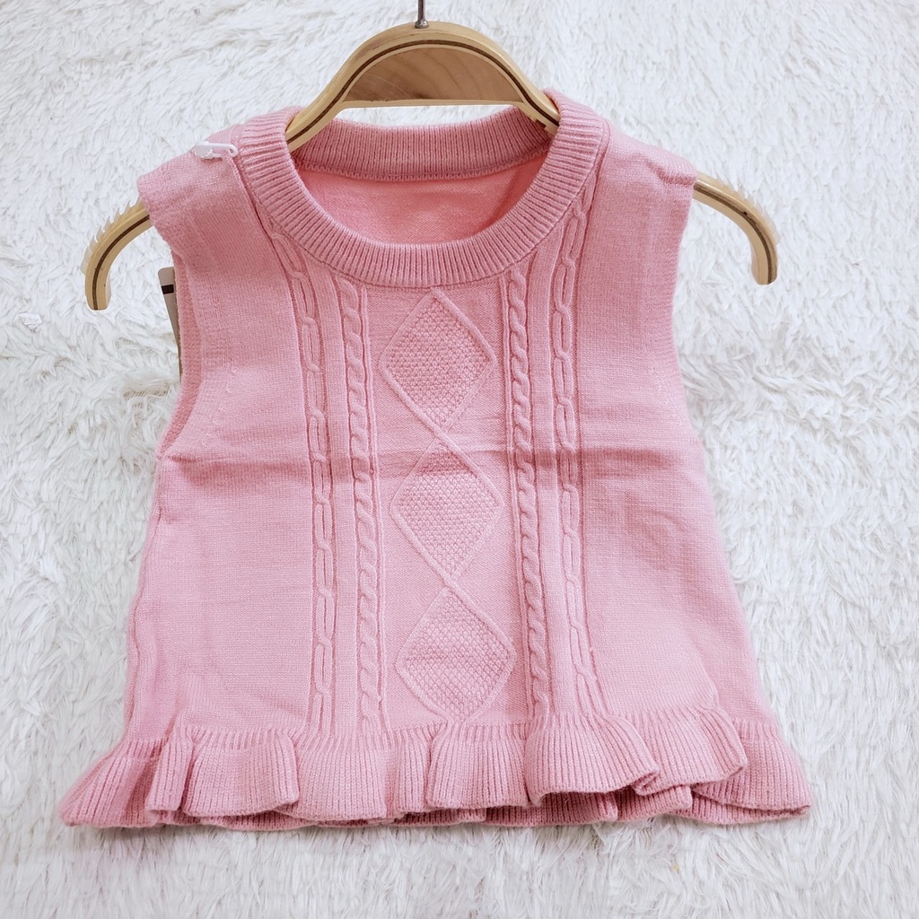 Áo gile len cổ tròn chui đầu mùa đông hàng quảng châu len mịn mềm đẹp cho bé gái 7-13kg 2865