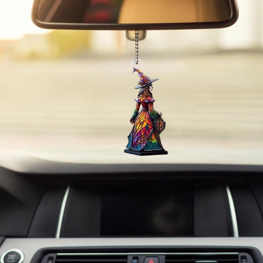 Cabezant acrylic witch flat ornament, mặt dây chuyền phù thủy halloween có thể treo tuyệt đẹp, trang trí xe hơi cửa phù thủy acrylic phẳng