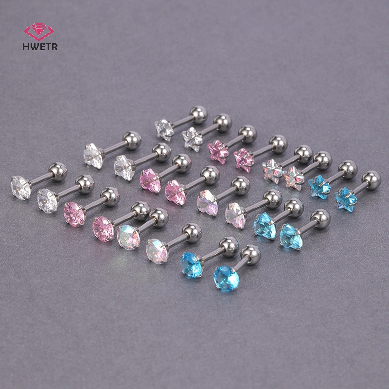 Khuyên tai HWETR kiểu mèo đính đá pha lê zircon thép không gỉ đơn giản thời trang dành cho nữ