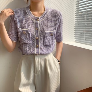 CCVN korean women summer new style thin knitted classy short-sleeved cardigan