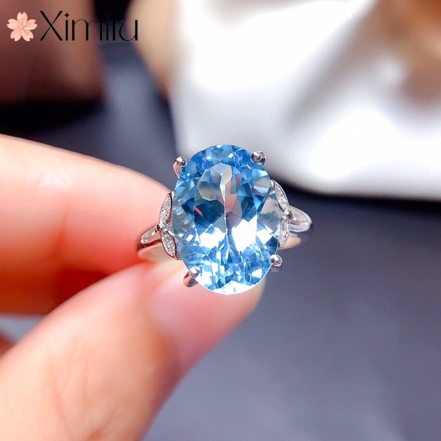 Sản phẩm mới sang trọng tính khí đơn giản hình bầu dục thụy sĩ màu xanh topaz nhẫn nữ trang sức đá quý