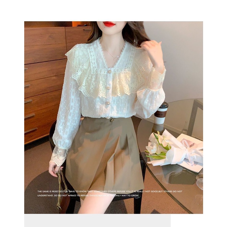 Áo Sơ Mi chiffon Phối Ren Che Bụng Thời Trang Mùa Thu Kiểu Mới Cho Nữ
