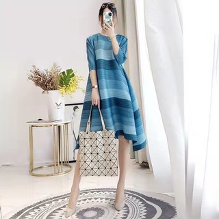 Trẻ Trung Sang Trọng Rời Kích Thước Lớn Xếp Ly Đầm 2023 Giữa Chiều Dài In Hình Ôm Hơn Váy Lắc Miyake Xếp Ly Quần Áo Nữ