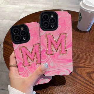 Pink letters m apple 14/13/12/11 striped drop-resistant phone case iphone x / xr / xsmax / 7p