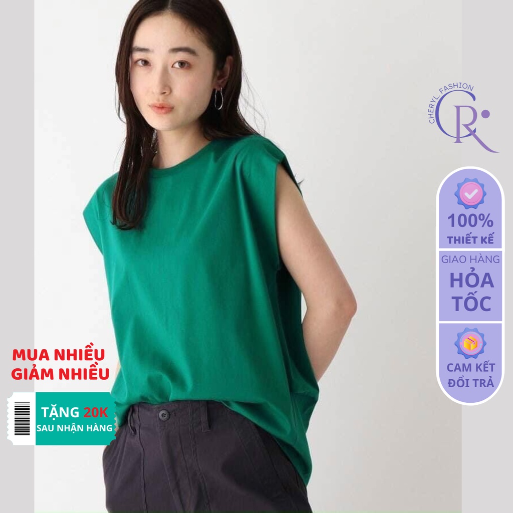 Áo thun nữ cánh rơi tay ngắn kiểu phông form rộng vải cotton đẹp màu trắng đen xanh nâu phong cách năng động CHR240.