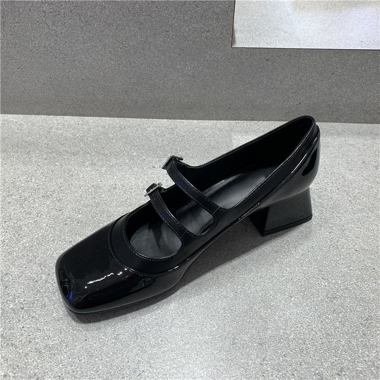 Ngón chân vuông mid-heel giày nữ dây đeo phẳng gót dày giày gót chuyên nghiệp
