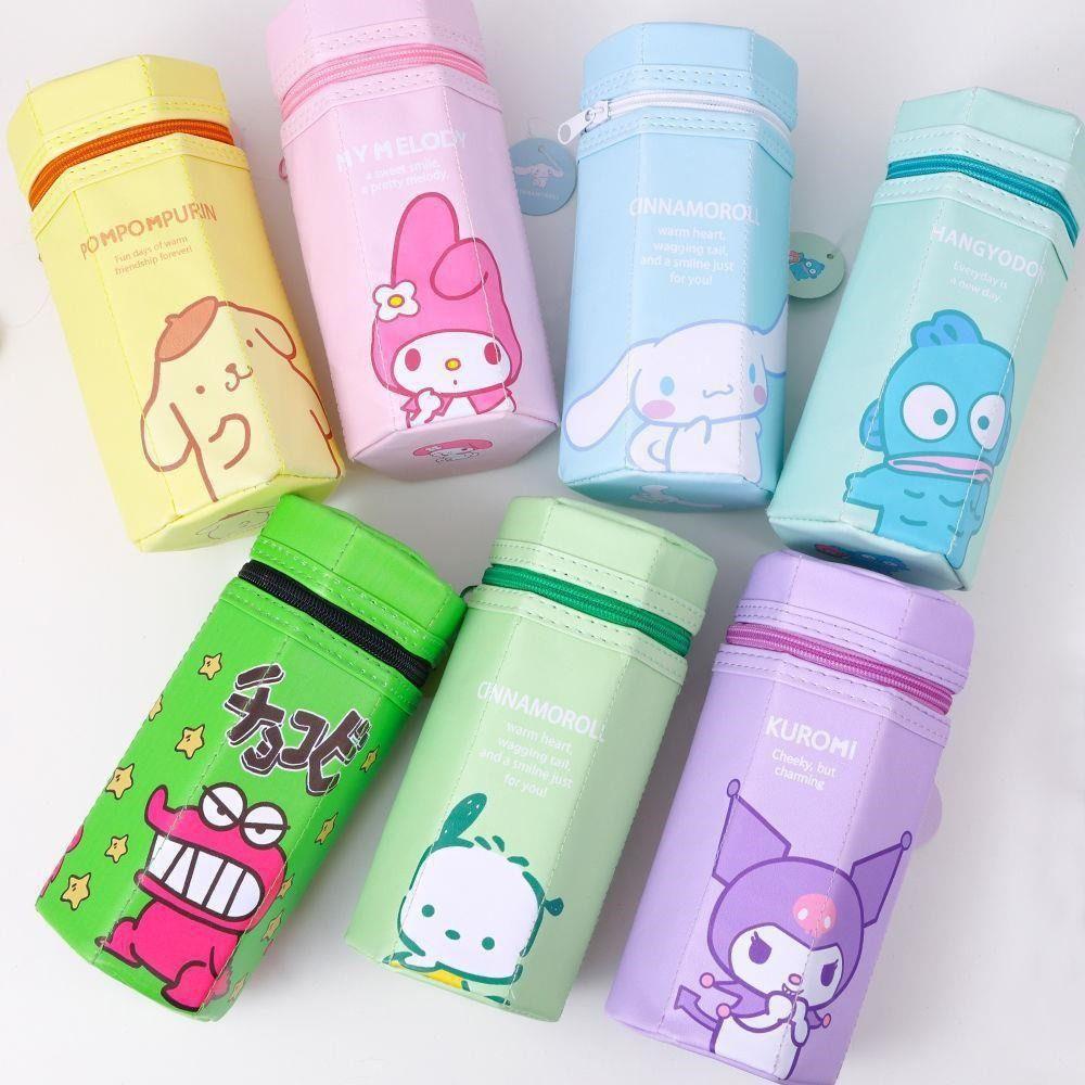 Ống đựng bút MMULCK hình lục giác bằng da PU hoạt hình Cinnamoroll Kuromi Pochacco My Melody sức chứa lớn làm quà tặng