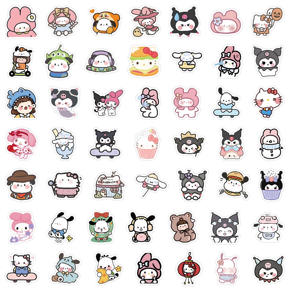 100 cái phim hoạt hình dễ thương sanrio hỗn hợp mymelody cinnamoroll hellokitty pochacco kuromi hình dán trang trí đột quỵ ngắn