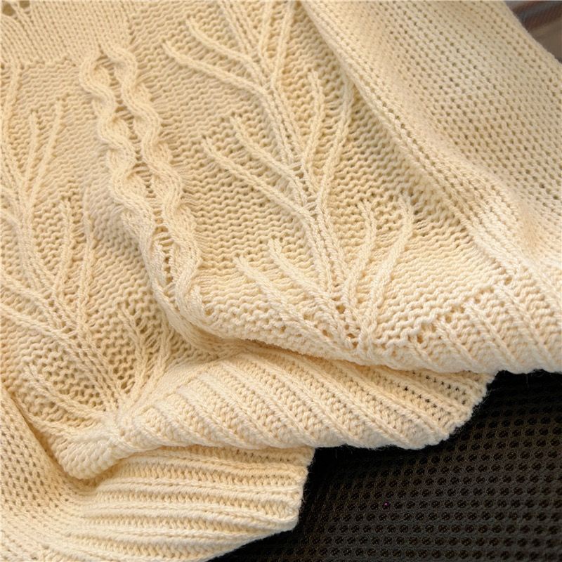 French hollow knitted t-shirt short-tay mỏng cổ tròn top leml