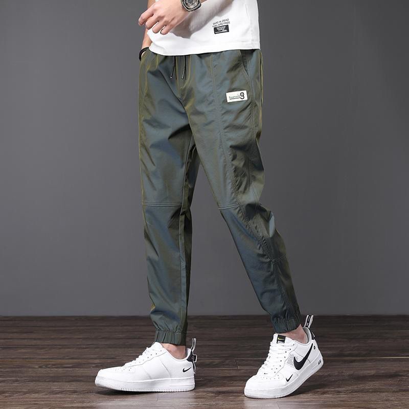 Ice silk men's jogger pants workwear quick-drying labeling ankle-tied pants