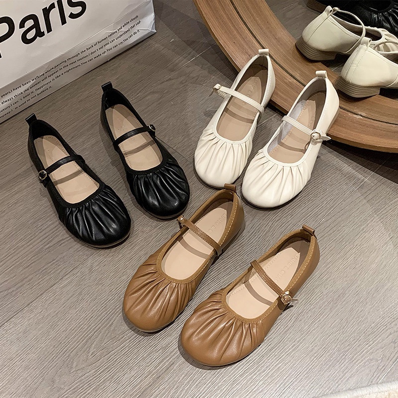 Giày bệt nữ da tròn ngón chân mary jane giày nữ
