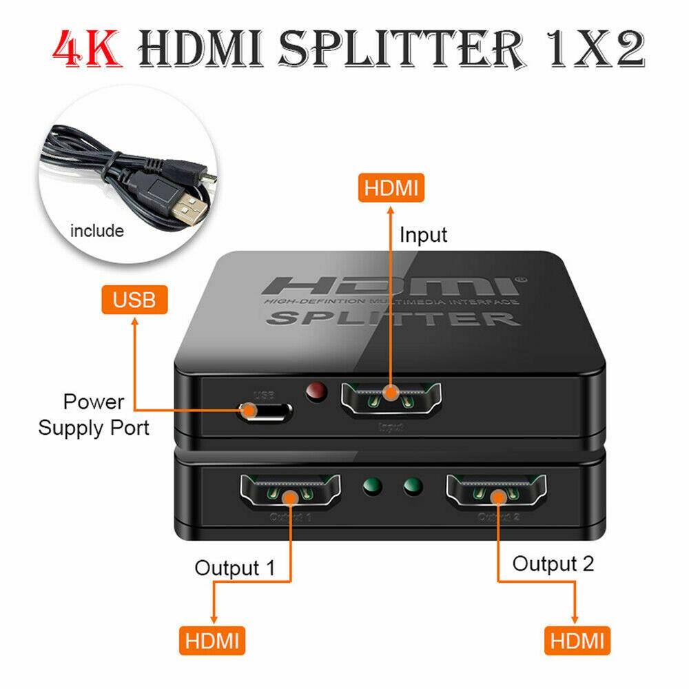Bộ Chia hdmi 4k 1080p 1x2 hdcp 3d 2 Cổng Cho ps3 xbox hdtv dvd tv box